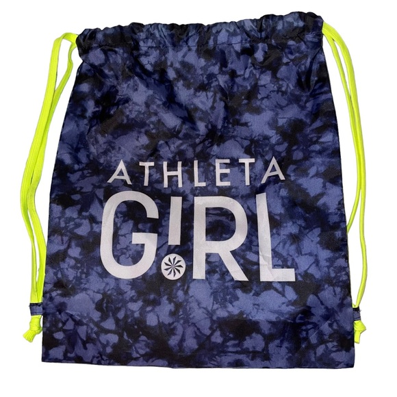 Athleta Girl Drawstring Bag Gym Bag Back Pack Blue Neon Yellow Active Wear - Picture 4 of 5